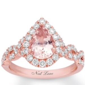 Neil Lane Morganite Engagement Ring 3/4 ct tw Pear & Round-cut 14K Rose Gold